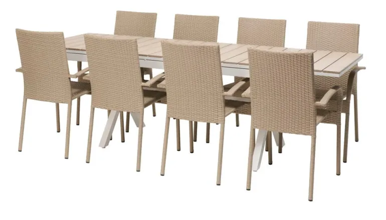 Florens-pöytä, jatkettava + 8 Rimini-tuolia