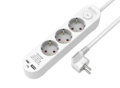 3-osainen jatkojohto 1xUSB-A 1xUSB-C