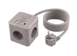 3-osainen jatkojohto 2xUSB-A 1xUSB-C Cube